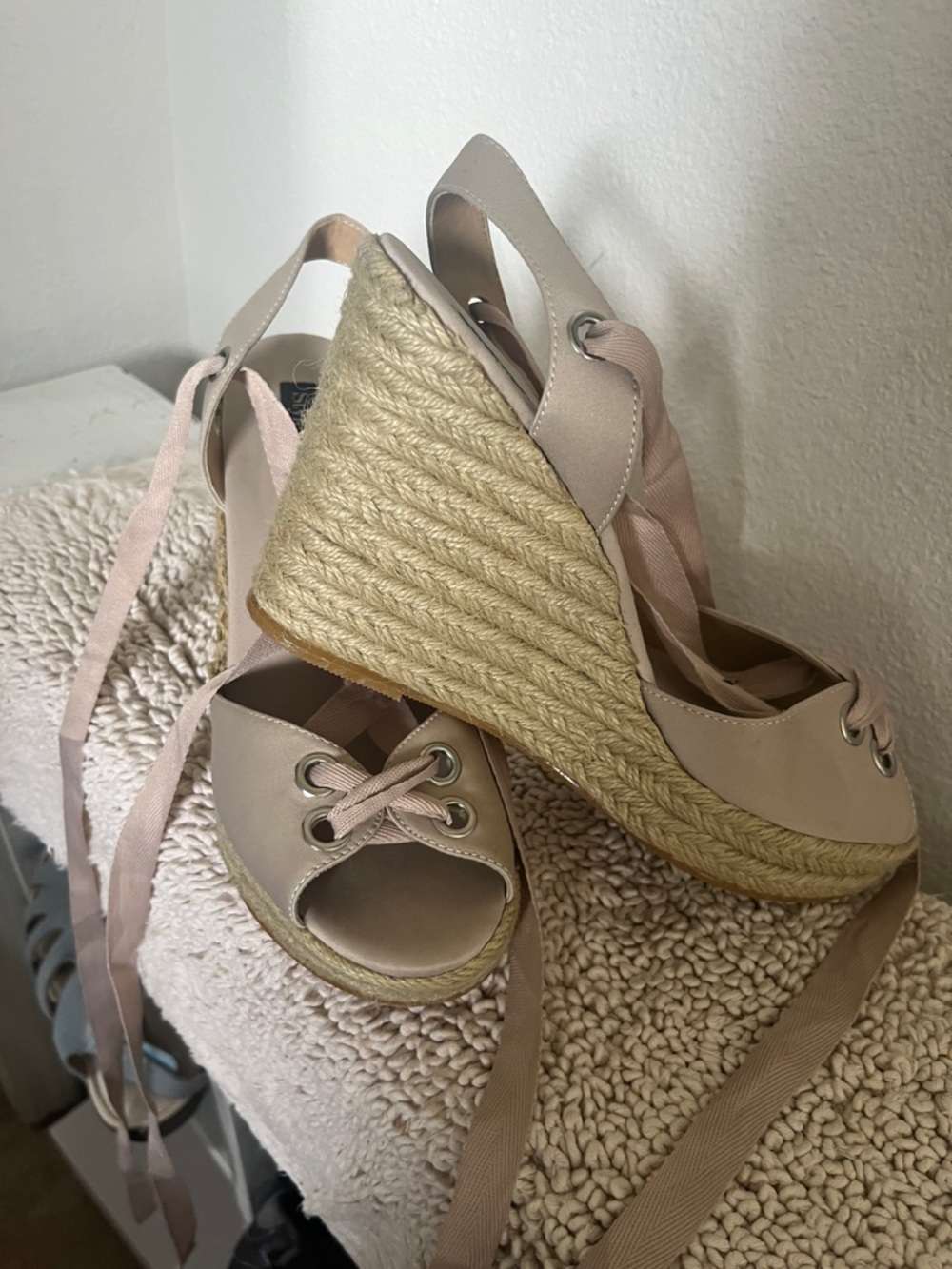 Style & Co. tan Lace-Up Espadrille jute wrap around Wedges
